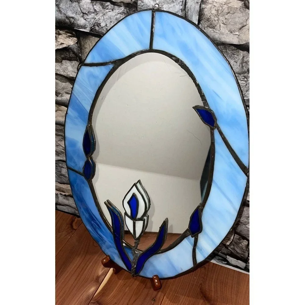 Vintage Stained Glass Oval Mirror